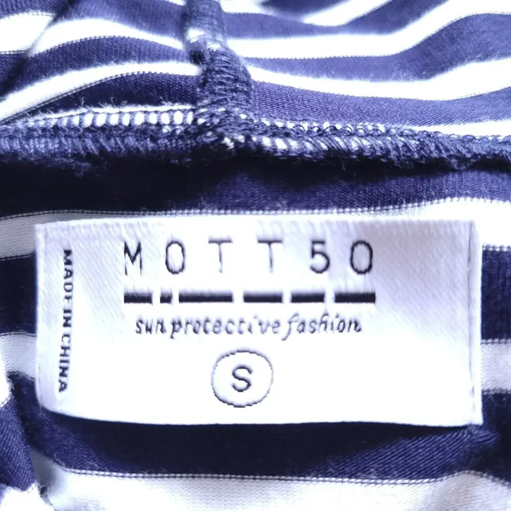 NEW Mott 50 Swimsuit Coverup Dress UPF 50 Small Blue Stripe Hooded Long Sleeve